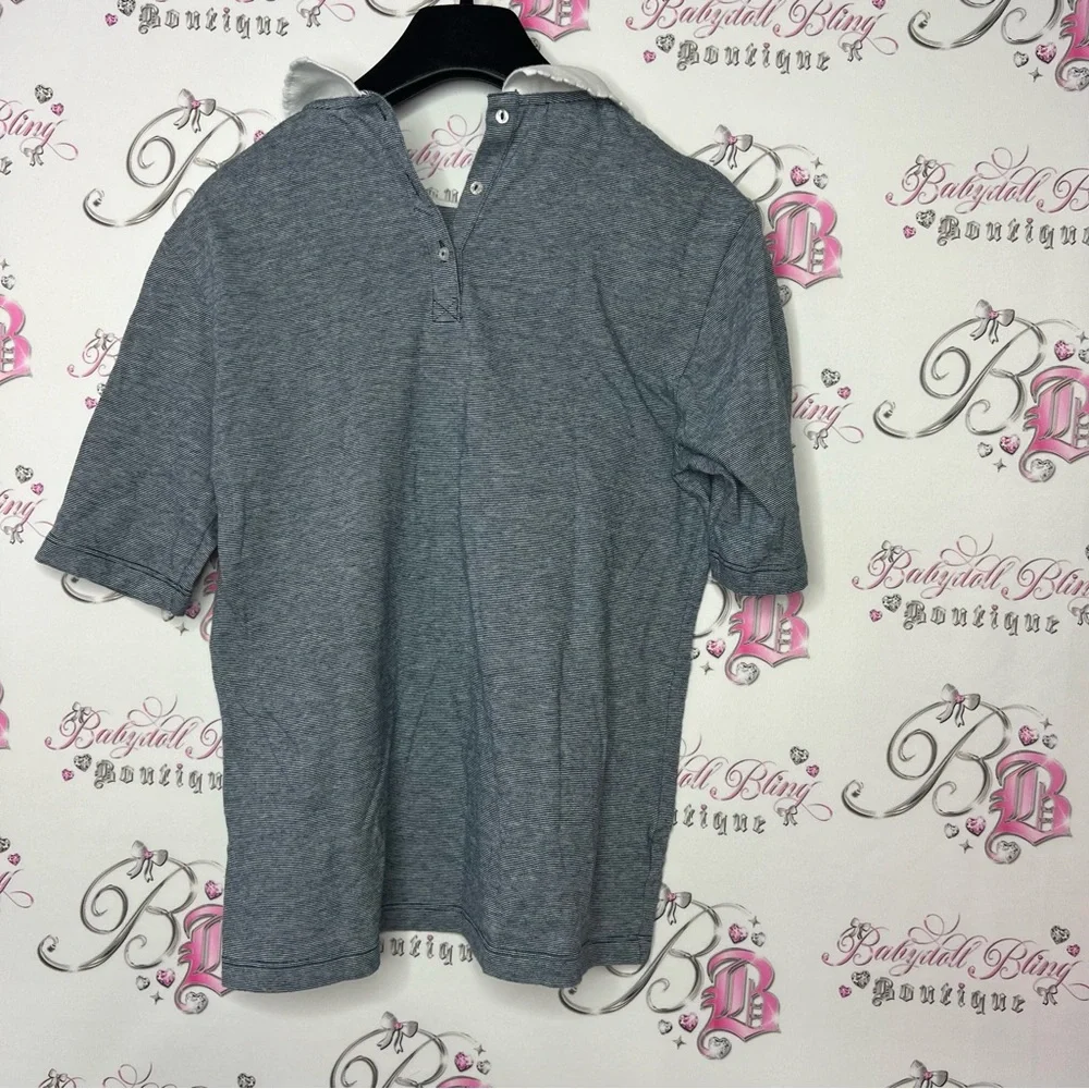 Lacoste live collared shirt striped navy white logo crocodile front milkmaid y2k - Picture 7 of 10